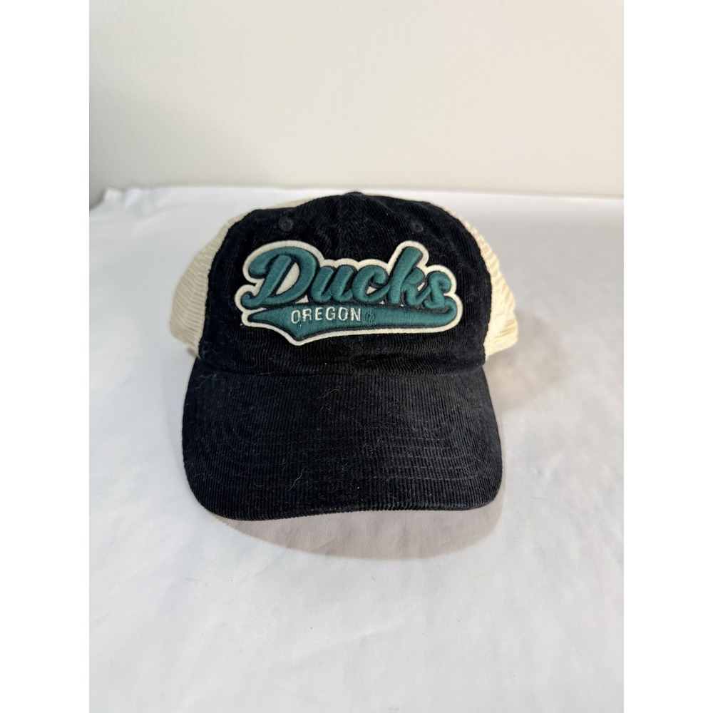 Oregon Ducks Trucker Hat Corduroy Front Mesh Back Adjustable Snapback Black Tan